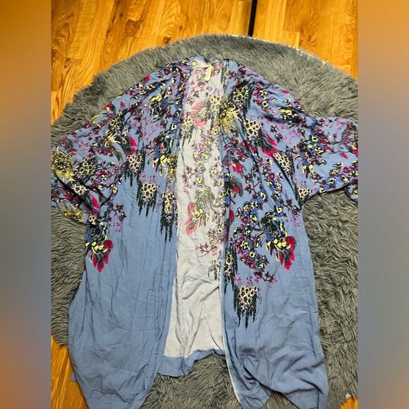 Intimately Free People Don’t Know Rain Blue Floral Open Front Kimono Size XS/S - Picture 3 of 5